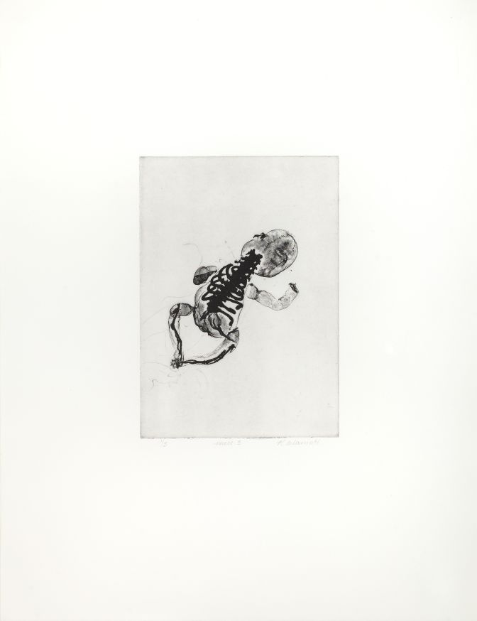 Click the image for a view of: Rosemarie Marriott. vroed 3. 2015. Polymer etching. Edition 3. 650X500mm